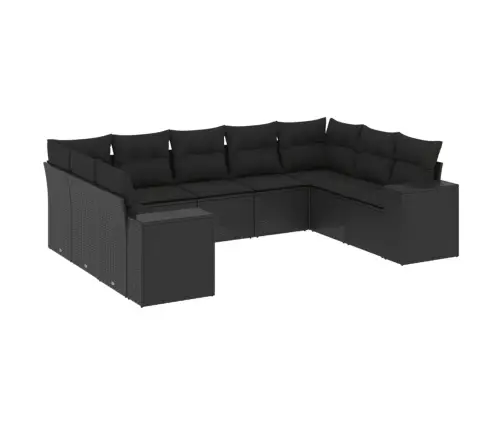 9-Daļīgs Dārza Dīvāna Komplekts, Matrači, Melna Pe Rotangpalma Vidaxl