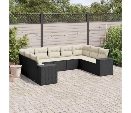 Sodo Komplektas Su Pagalvėlėmis, 9 Dalių, Juodas, Poliratanas