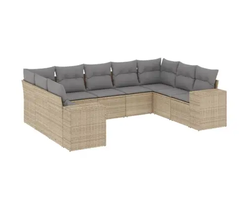 9-Daļīgs Dārza Dīvānu Komplekts, Matrači, Bēša Pe Rotangpalma Vidaxl