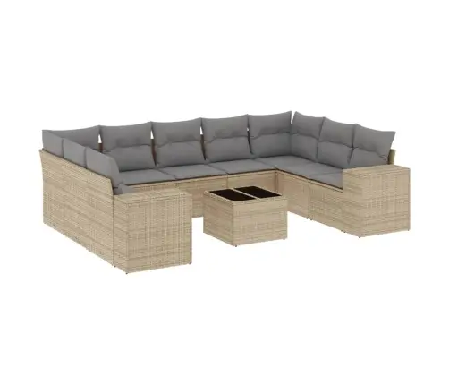 10-Daļīgs Dārza Dīvāna Komplekts, Matrači, Bēša Pe Rotangpalma Vidaxl