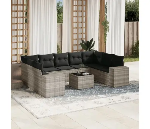 Sodo Komplektas Su Pagalvėlėmis, 10 Dalių, Pilkas, Poliratanas Sodo Komplektas Su Pagalvėlėmis, 10 Dalių, Pilkas, Poliratanas