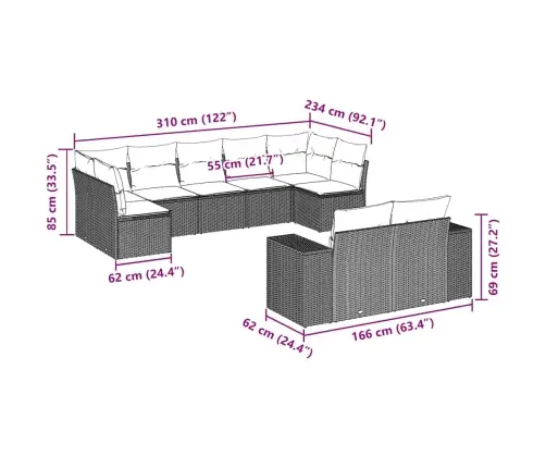 9-Daļīgs Dārza Dīvāna Komplekts, Matrači, Melna Pe Rotangpalma Vidaxl