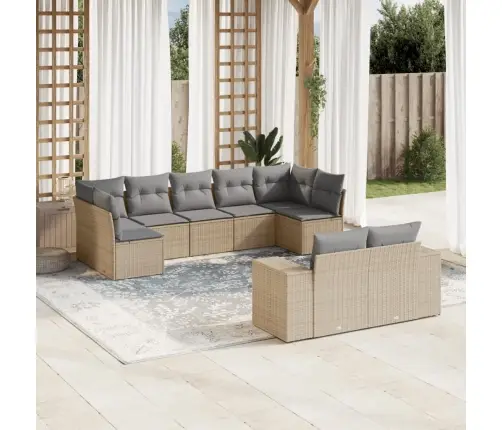 9-Daļīgs Dārza Dīvānu Komplekts, Matrači, Bēša Pe Rotangpalma Vidaxl