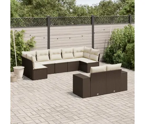 9-Daļīgs Dārza Dīvāna Komplekts, Matrači, Brūna Pe Rotangpalma Vidaxl