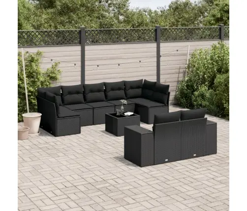 10-Daļīgs Dārza Dīvāna Komplekts, Matrači, Melna Pe Rotangpalma Vidaxl