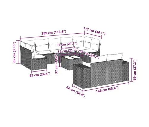 10-Daļīgs Dārza Dīvāna Komplekts, Matrači, Melna Pe Rotangpalma Vidaxl