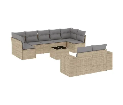 Sofos Komplektas Su Pagalvėlėmis, 10 Dalių, Smėlio, Poliratanas