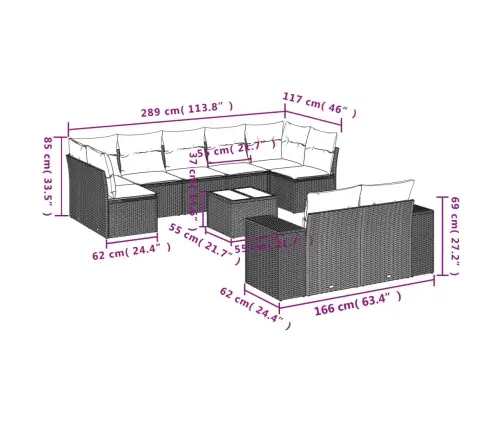 10-Daļīgs Dārza Dīvāna Komplekts Ar Matračiem, Pelēka Pe Pinums Vidaxl