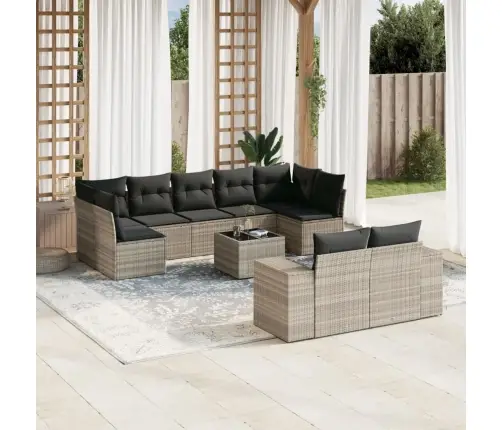 10-Daļīgs Dārza Dīvāna Komplekts Ar Matračiem, Pelēka Pe Pinums Vidaxl