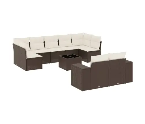 10-Daļīgs Dārza Dīvāna Komplekts, Matrači, Brūna Pe Rotangpalma Vidaxl