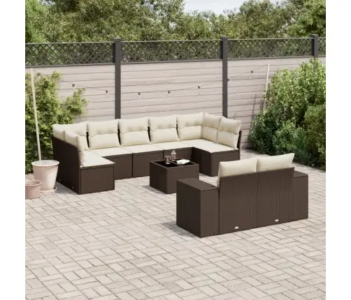 10-Daļīgs Dārza Dīvāna Komplekts, Matrači, Brūna Pe Rotangpalma Vidaxl