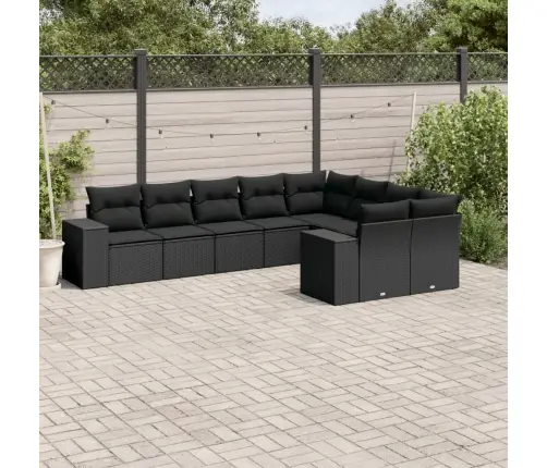 9-Daļīgs Dārza Dīvāna Komplekts, Matrači, Melna Pe Rotangpalma Vidaxl