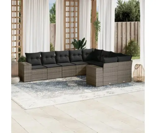 9-Daļīgs Dārza Dīvāna Komplekts Ar Matračiem, Pelēks Pe Pinums Vidaxl