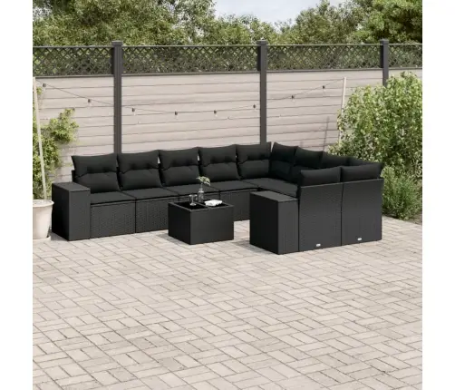 10-Daļīgs Dārza Dīvāna Komplekts, Matrači, Melna Pe Rotangpalma Vidaxl