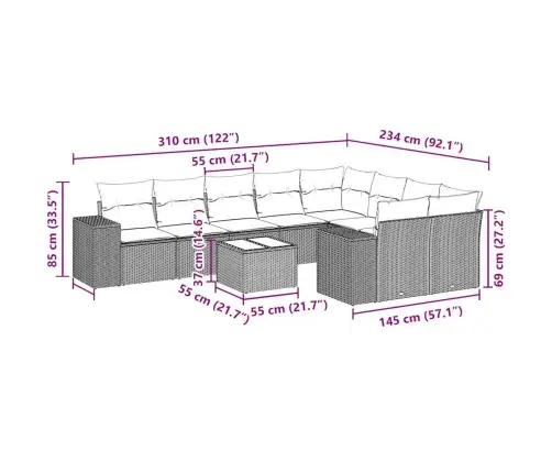 10-Daļīgs Dārza Dīvāna Komplekts, Matrači, Melna Pe Rotangpalma Vidaxl