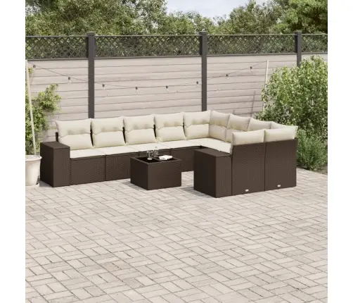 10-Daļīgs Dārza Dīvāna Komplekts, Matrači, Brūna Pe Rotangpalma Vidaxl