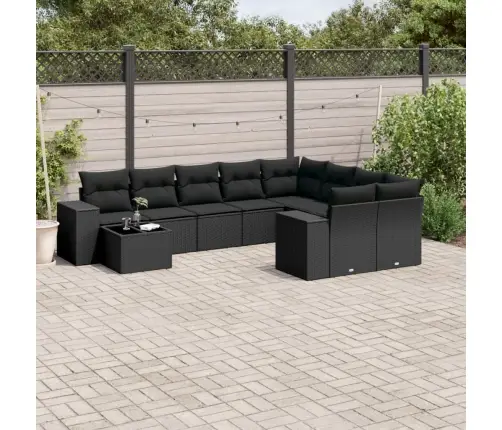 10-Daļīgs Dārza Dīvāna Komplekts, Matrači, Melna Pe Rotangpalma Vidaxl