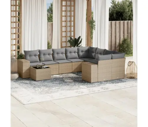 10-Daļīgs Dārza Dīvāna Komplekts, Matrači, Bēša Pe Rotangpalma Vidaxl