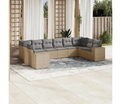 10-Daļīgs Dārza Dīvāna Komplekts, Matrači, Bēša Pe Rotangpalma Vidaxl