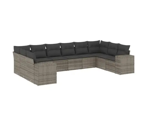 10-Daļīgs Dārza Dīvāna Komplekts Ar Matračiem, Pelēks Pe Pinums Vidaxl