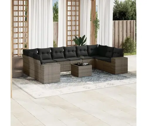 Sodo Komplektas Su Pagalvėlėmis, 11 Dalių, Pilkas, Poliratanas