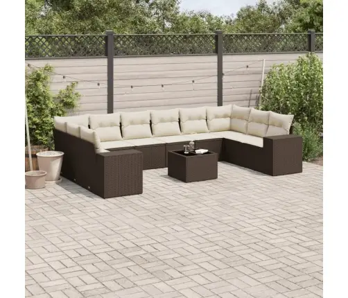 11-Daļīgs Dārza Dīvāna Komplekts, Matrači, Brūna Pe Rotangpalma Vidaxl