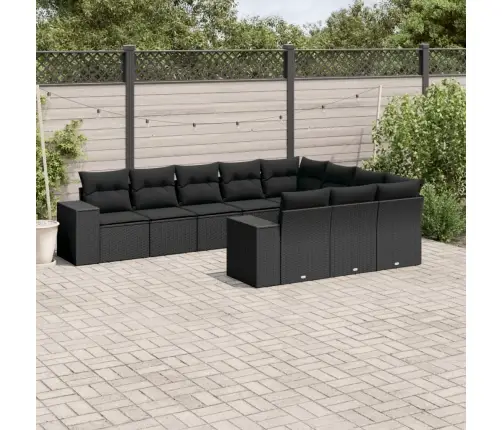 10-Daļīgs Dārza Dīvāna Komplekts, Matrači, Melna Pe Rotangpalma Vidaxl