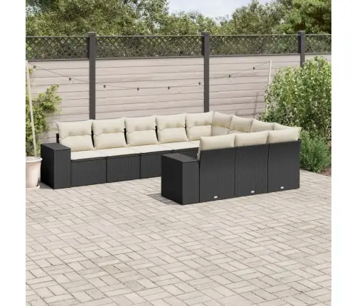 10-Daļīgs Dārza Dīvāna Komplekts, Matrači, Melna Pe Rotangpalma Vidaxl