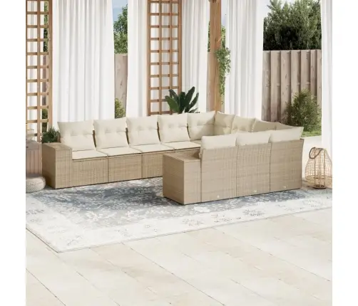 Sofos Komplektas Su Pagalvėlėmis, 10 Dalių, Smėlio, Poliratanas