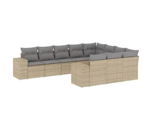 10-Daļīgs Dārza Dīvāna Komplekts, Matrači, Bēša Pe Rotangpalma Vidaxl