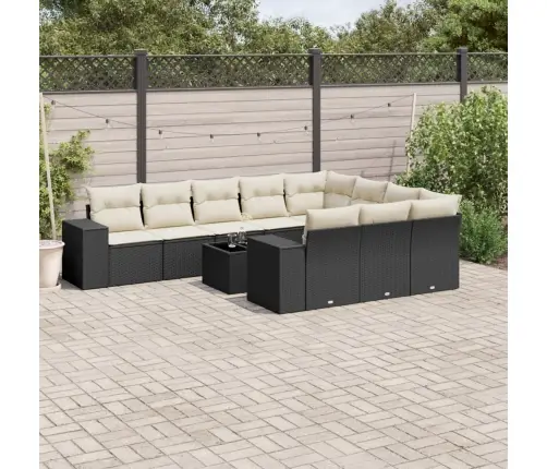 11-Daļīgs Dārza Dīvāna Komplekts, Matrači, Melna Pe Rotangpalma Vidaxl