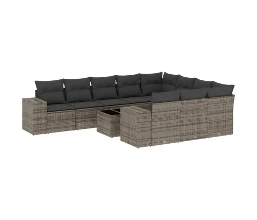 11-Daļīgs Dārza Dīvāna Komplekts Ar Matračiem, Pelēks Pe Pinums Vidaxl