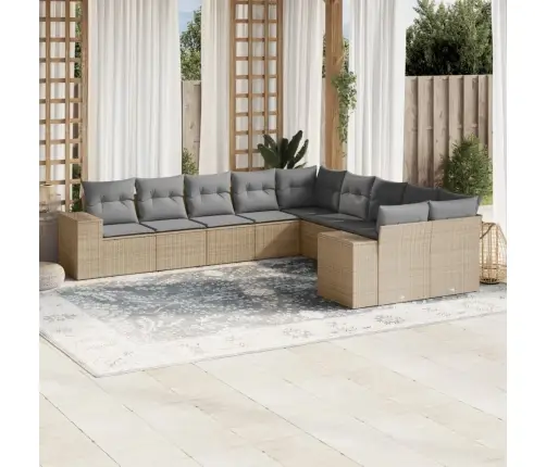 Sofos Komplektas Su Pagalvėlėmis, 10 Dalių, Smėlio, Poliratanas