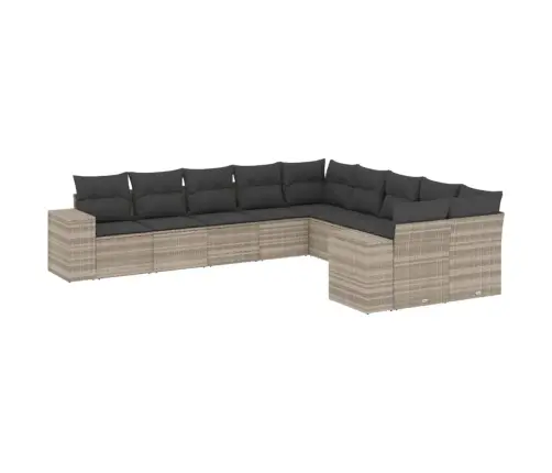 10-Daļīgs Dārza Dīvāna Komplekts Ar Matračiem, Pelēka Pe Pinums Vidaxl