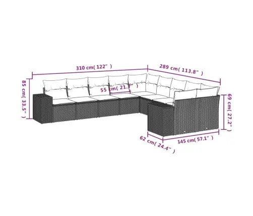 10-Daļīgs Dārza Dīvāna Komplekts Ar Matračiem, Pelēka Pe Pinums Vidaxl