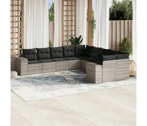 10-Daļīgs Dārza Dīvāna Komplekts Ar Matračiem, Pelēka Pe Pinums Vidaxl