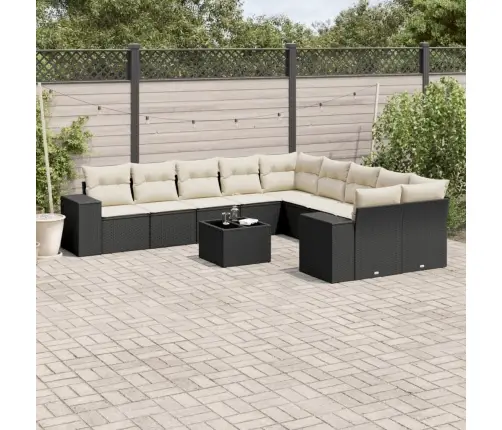 11-Daļīgs Dārza Dīvāna Komplekts, Matrači, Melna Pe Rotangpalma Vidaxl