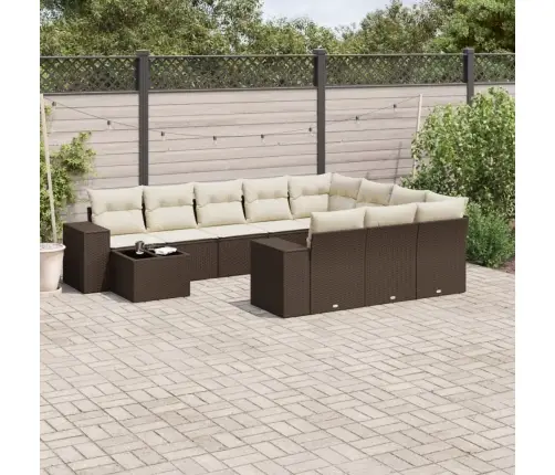 11-Daļīgs Dārza Dīvāna Komplekts, Matrači, Brūna Pe Rotangpalma Vidaxl