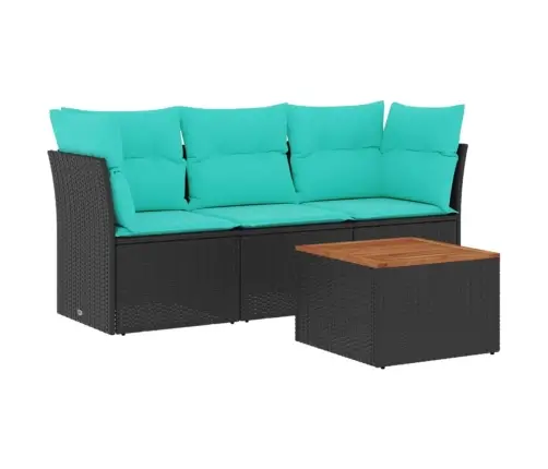 4-Daļīgs Dārza Dīvāna Komplekts Ar Matračiem, Melna Rotangpalma Vidaxl