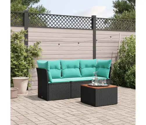 4-Daļīgs Dārza Dīvāna Komplekts Ar Matračiem, Melna Rotangpalma Vidaxl