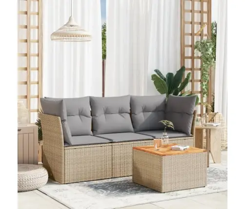 4-Daļīgs Dārza Dīvāna Komplekts, Matrači, Bēša Pe Rotangpalma Vidaxl