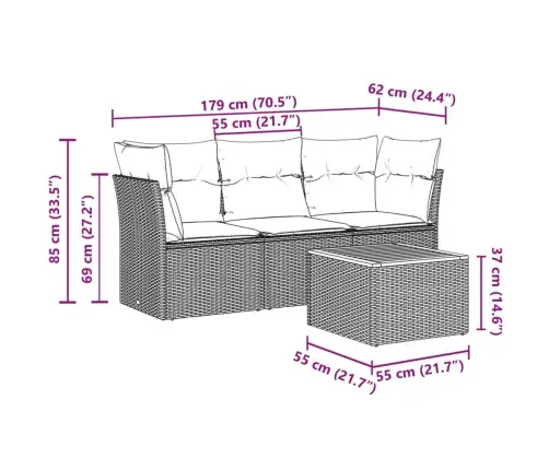 4-Daļīgs Dārza Dīvāna Komplekts Ar Matračiem, Pelēks Pe Pinums Vidaxl
