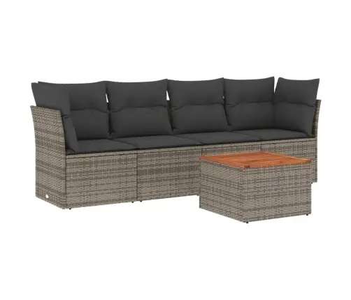 5-Daļīgs Dārza Dīvāna Komplekts Ar Matračiem, Pelēks Pe Pinums Vidaxl