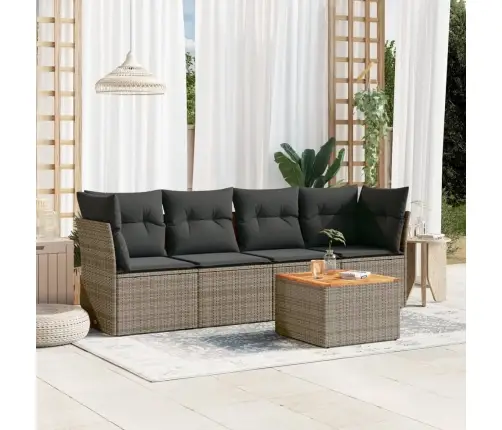 5-Daļīgs Dārza Dīvāna Komplekts Ar Matračiem, Pelēks Pe Pinums Vidaxl