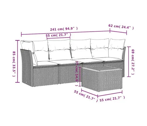 5-Daļīgs Dārza Dīvāna Komplekts Ar Matračiem Pelēka Rotangpalma Vidaxl