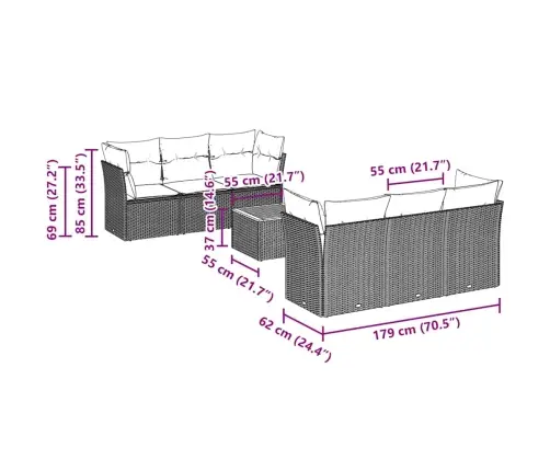 7-Daļīgs Dārza Dīvāna Komplekts Ar Matračiem, Melna Pe Vidaxl