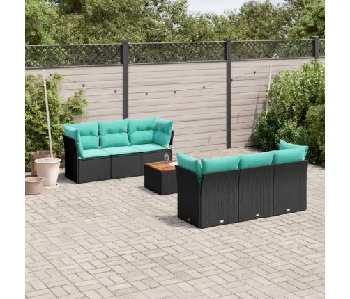 Sofos Komplektas Su Pagalvėlėmis, 7 Dalių, Juodas, Poliratanas