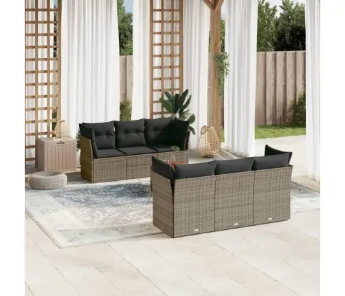 7-Daļīgs Dārza Dīvāna Komplekts, Matrači, Pelēka Pe Rotangpalma Vidaxl