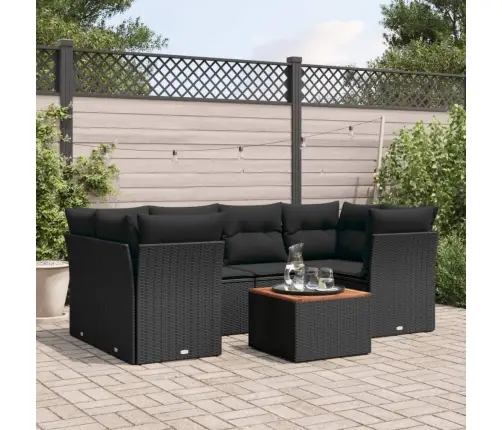 7-Daļīgs Dārza Dīvāna Komplekts Ar Matračiem, Melna Pe Vidaxl