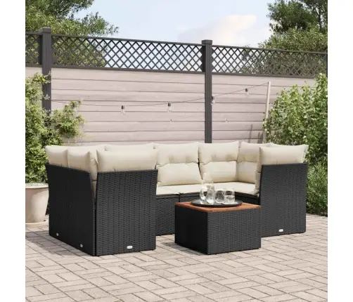 7-Daļīgs Dārza Dīvāna Komplekts Ar Matračiem, Melna Pe Vidaxl